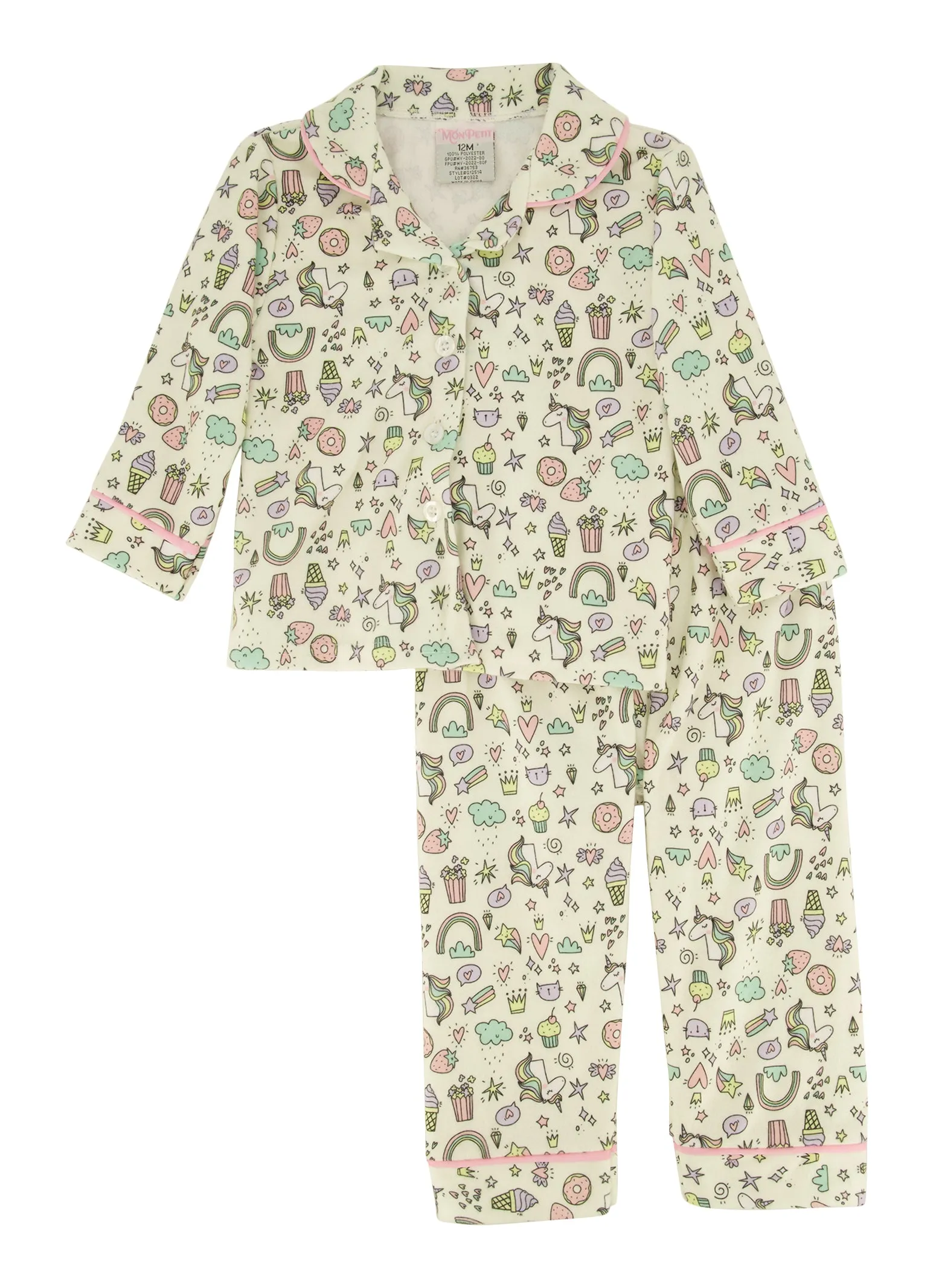 Baby Girls 12-24M Printed Notch Collar Pajama Top and Pants
