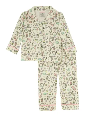 Baby Girls 12-24M Printed Notch Collar Pajama Top and Pants