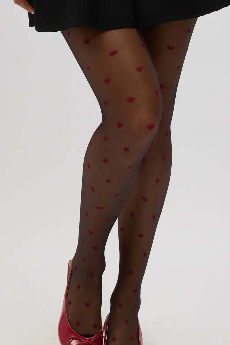 Black Heart Detail Tights