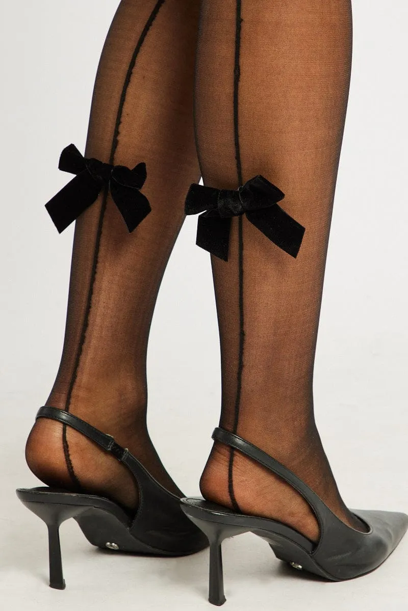 Black Large Bow Decor Tights