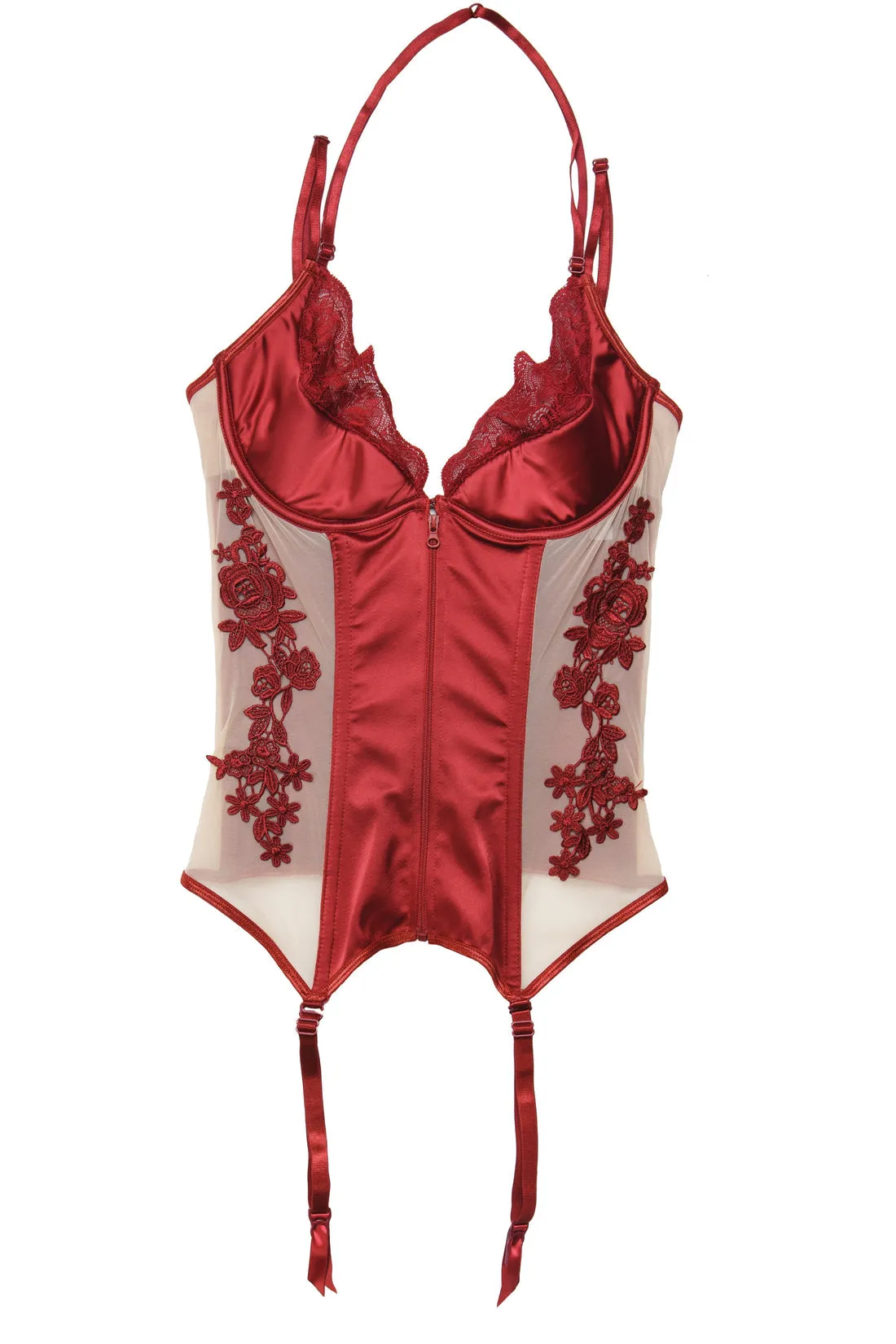 Coquette Diva Gorgeous Satin Merrywidow Bustier Lace Up Back Merlot Red