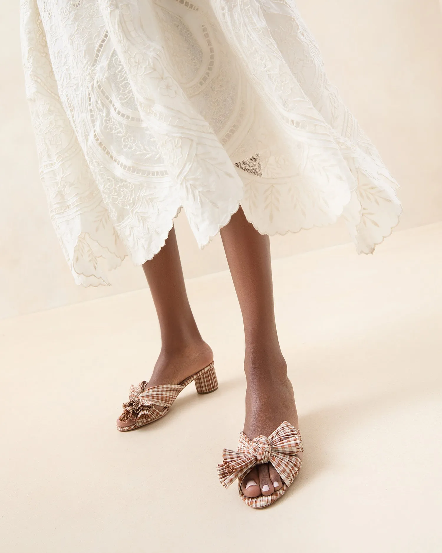 Emilia Brown Gingham Bow Heel