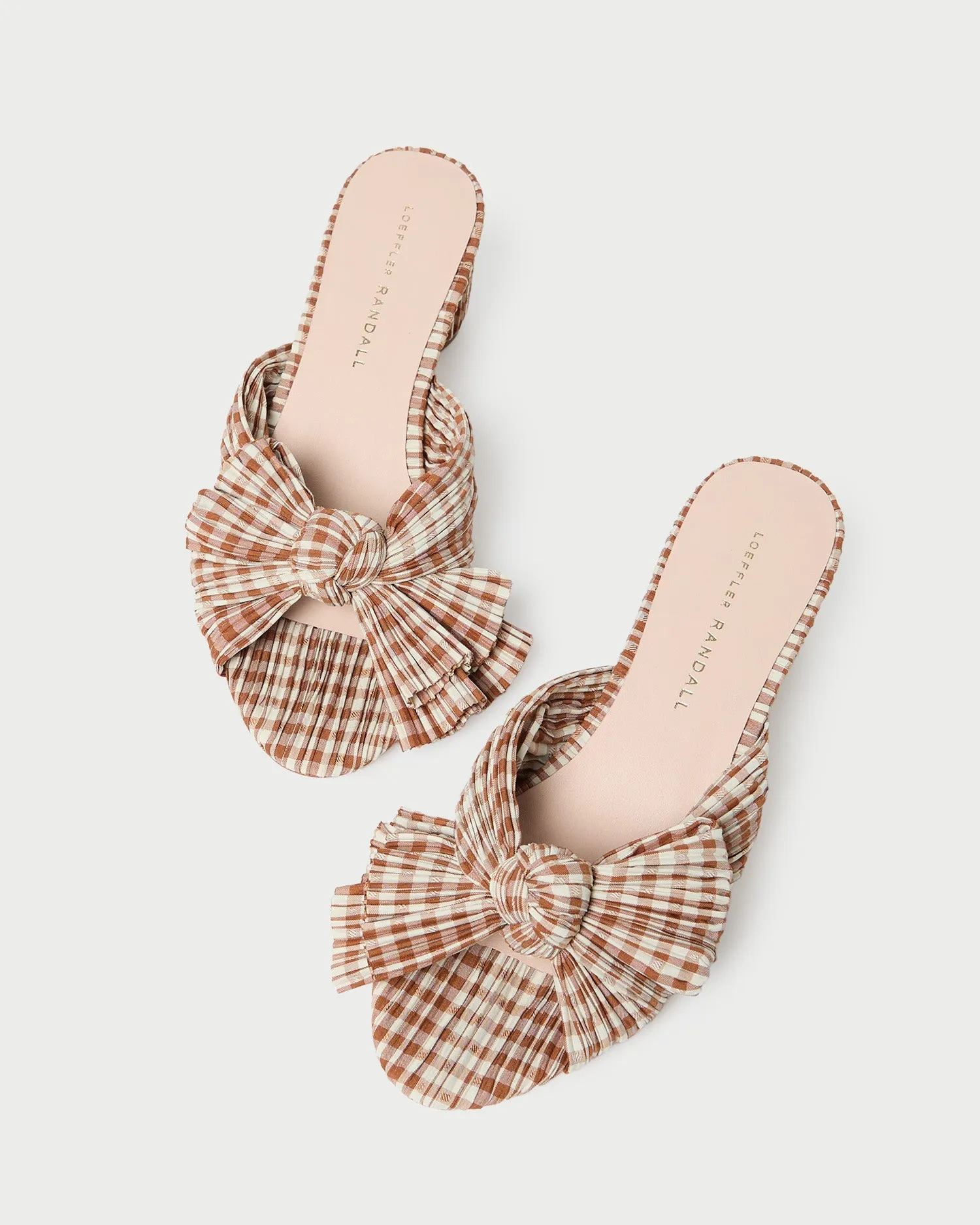 Emilia Brown Gingham Bow Heel