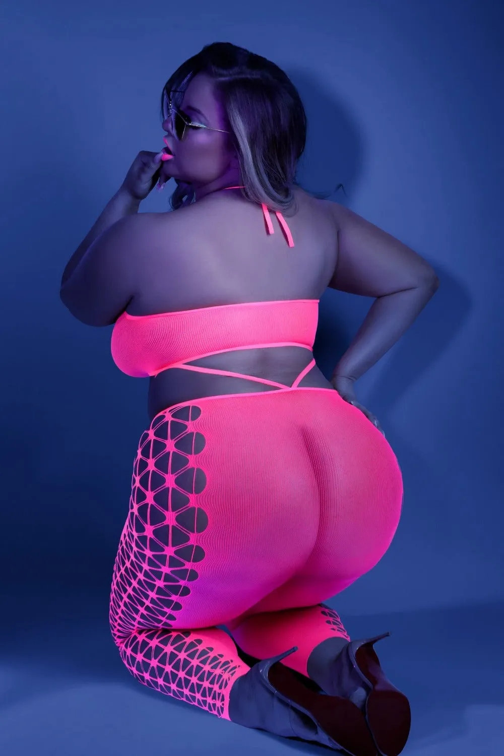 Fantasy Queen Glow Black Light Own The Night Bodystocking Neon Pink