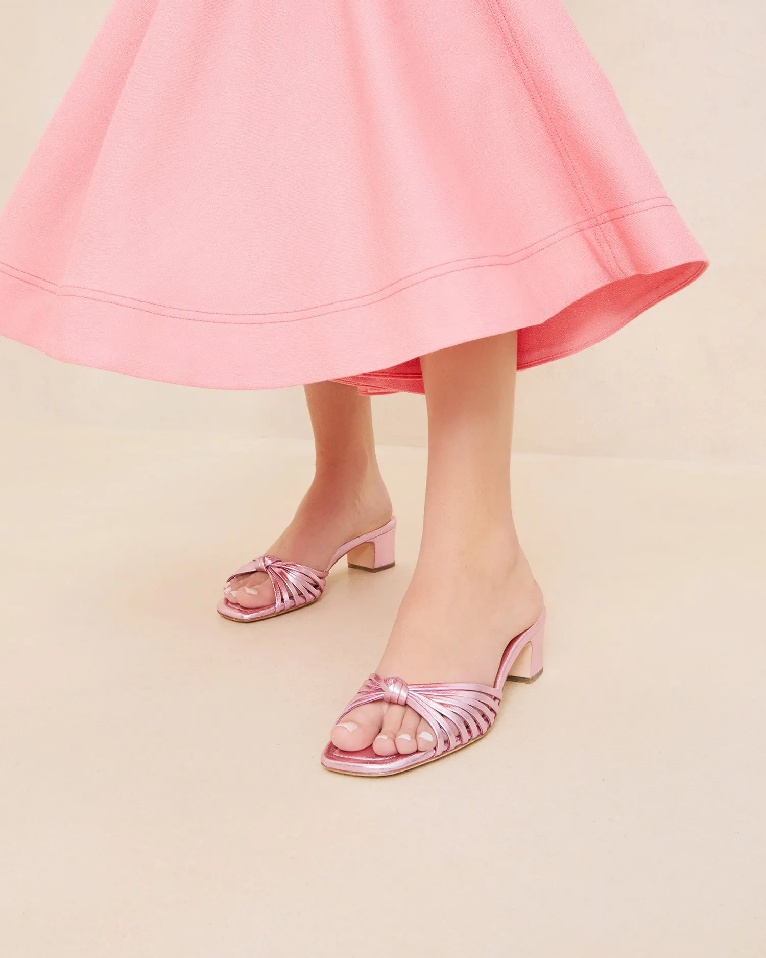 Hazel Pink Leather Knot Mule
