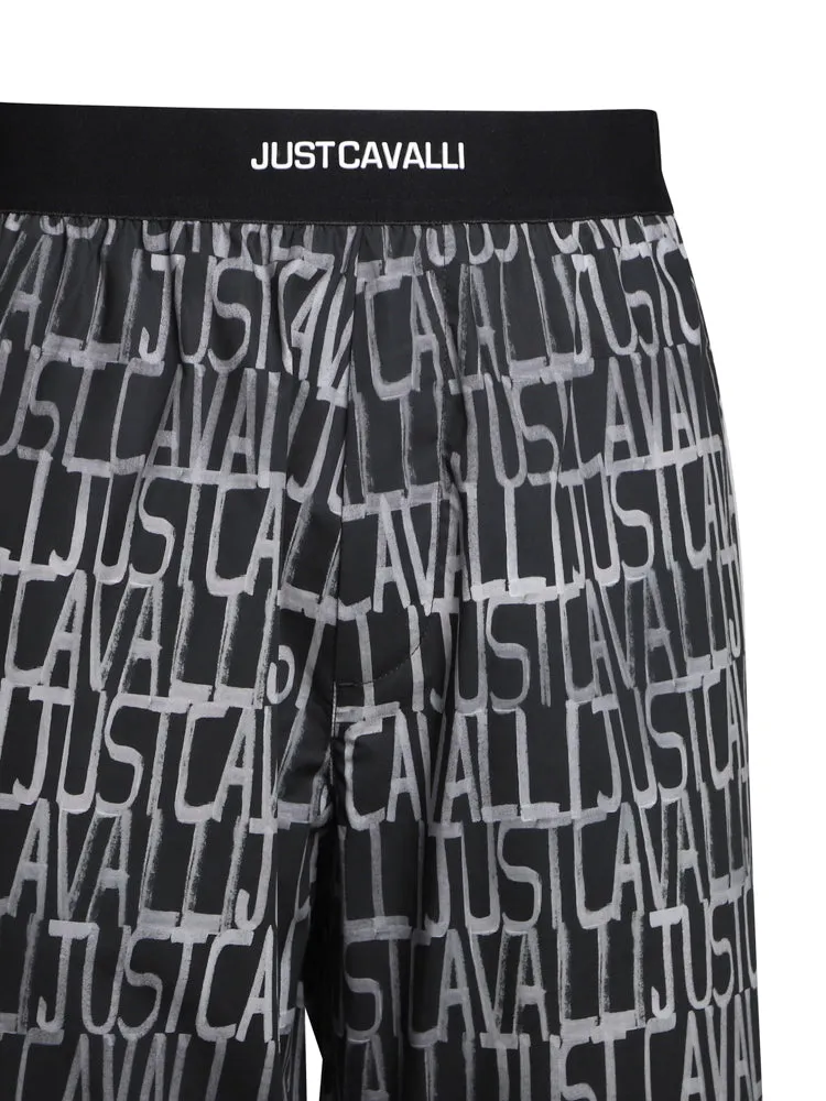 Just Cavalli Allover Logo Printed Straight-Leg Trousers
