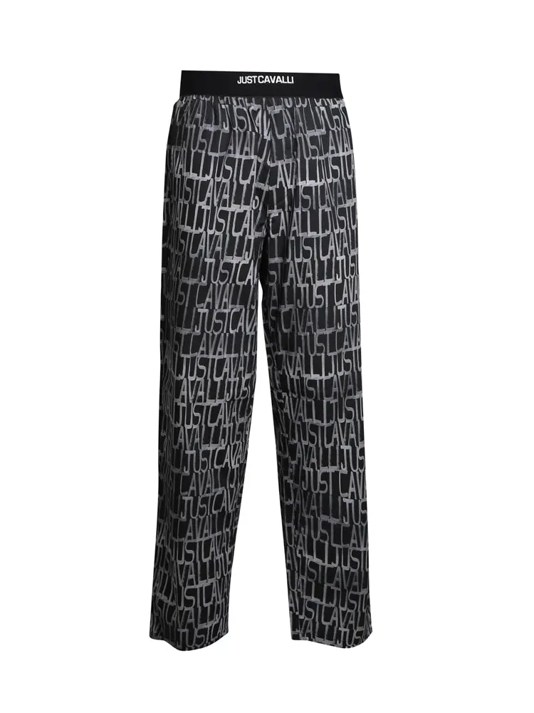 Just Cavalli Allover Logo Printed Straight-Leg Trousers