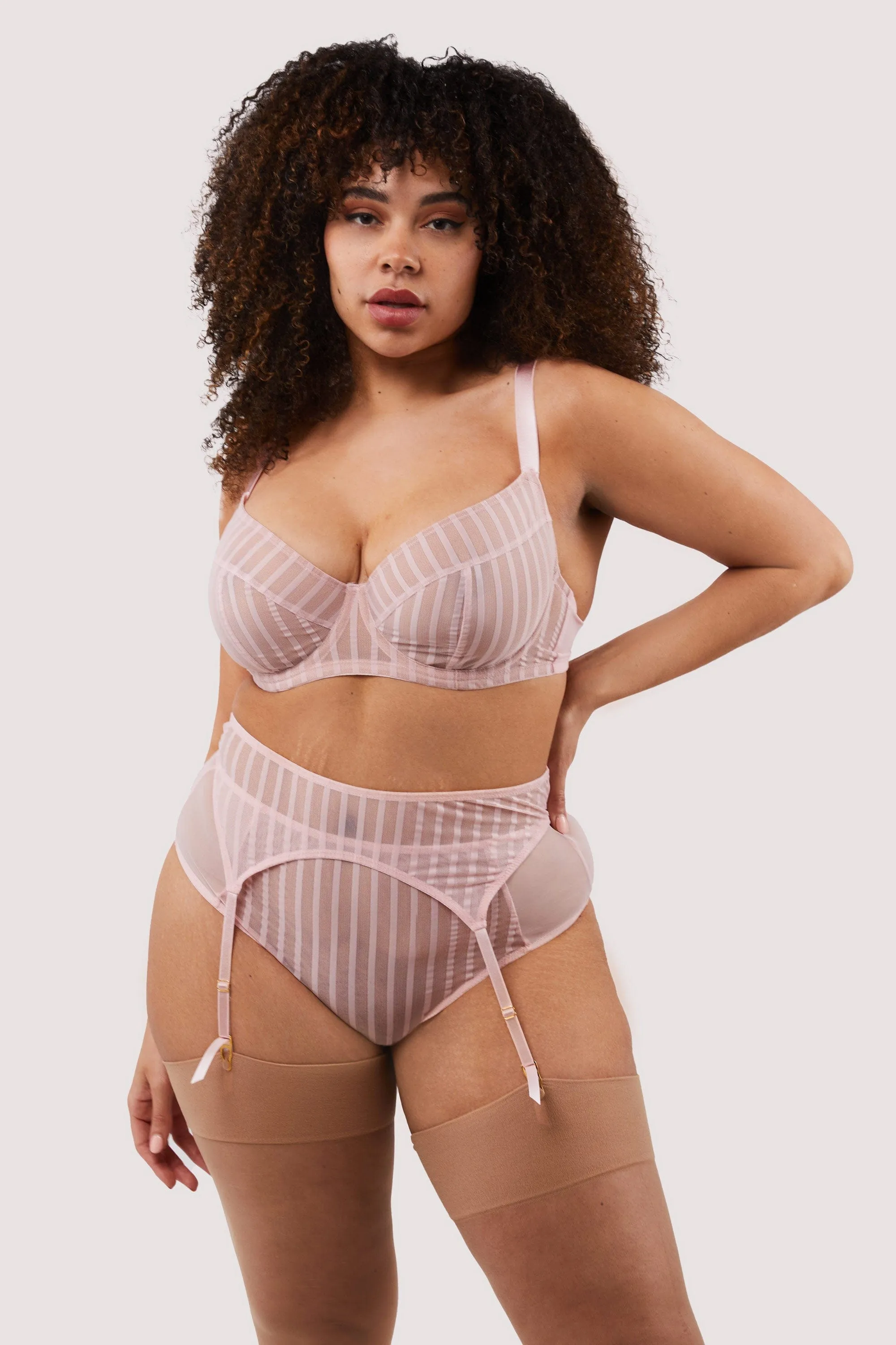 Presley Pink Stripe And Lace Trim Suspender