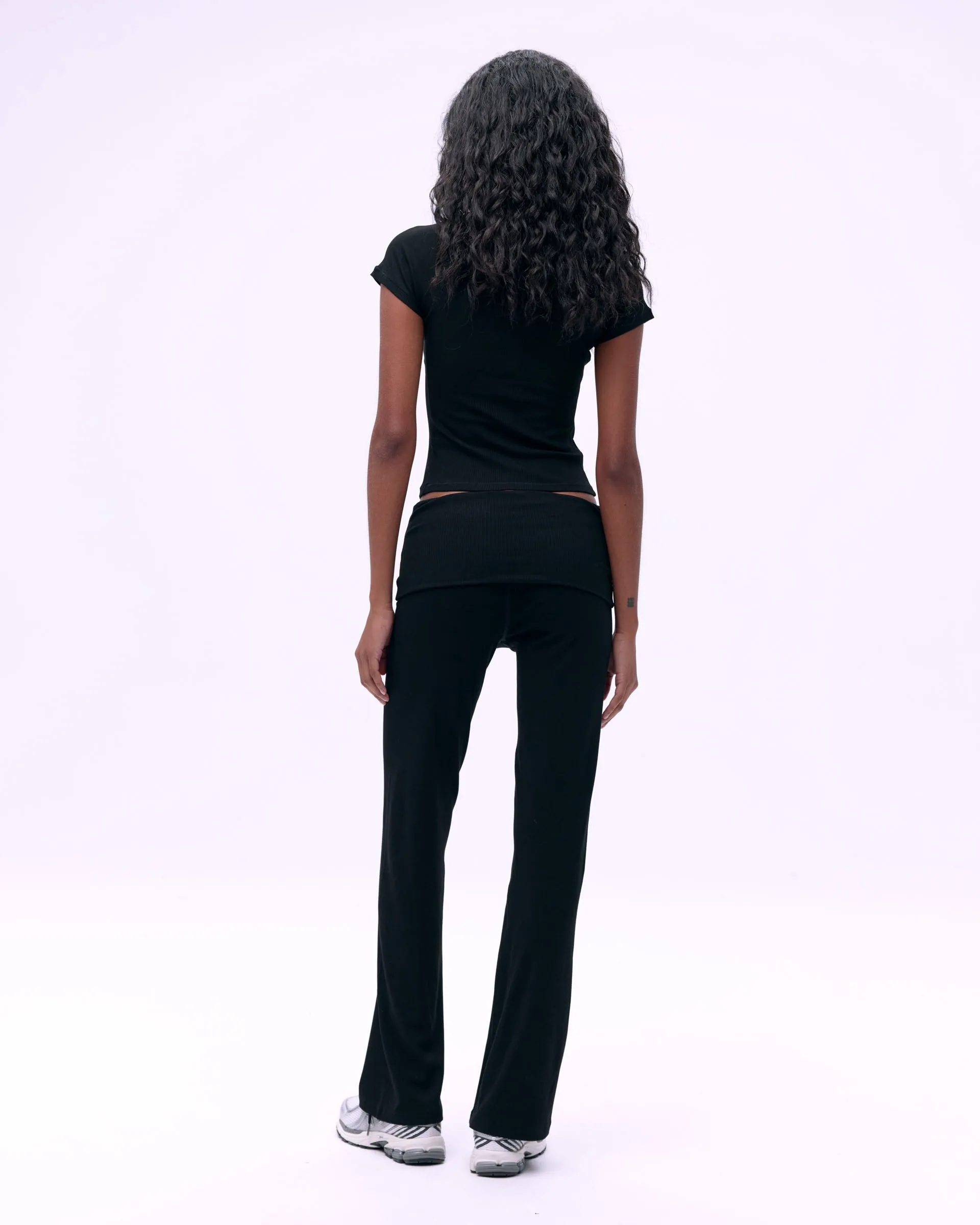 Rib Fold Over Pants - Black