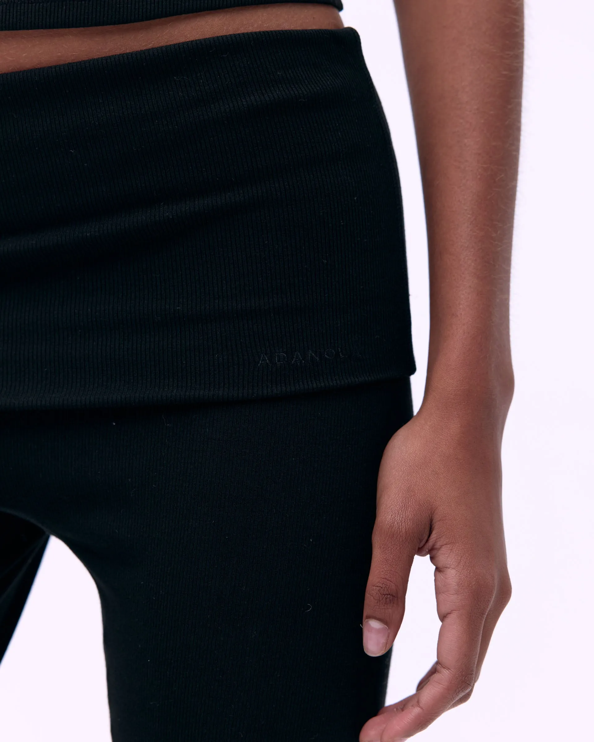 Rib Fold Over Pants - Black