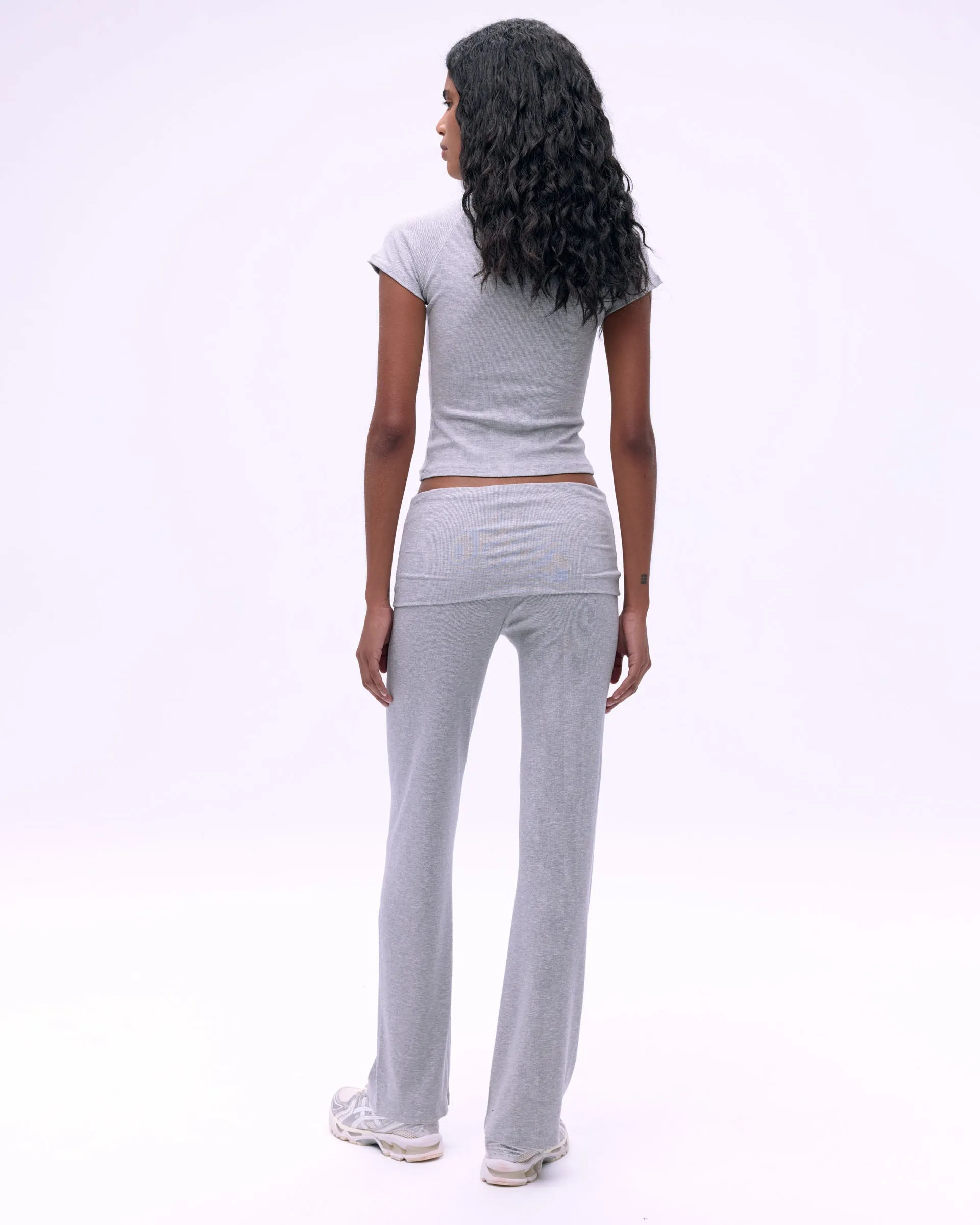Rib Fold Over Pants - Grey Melange