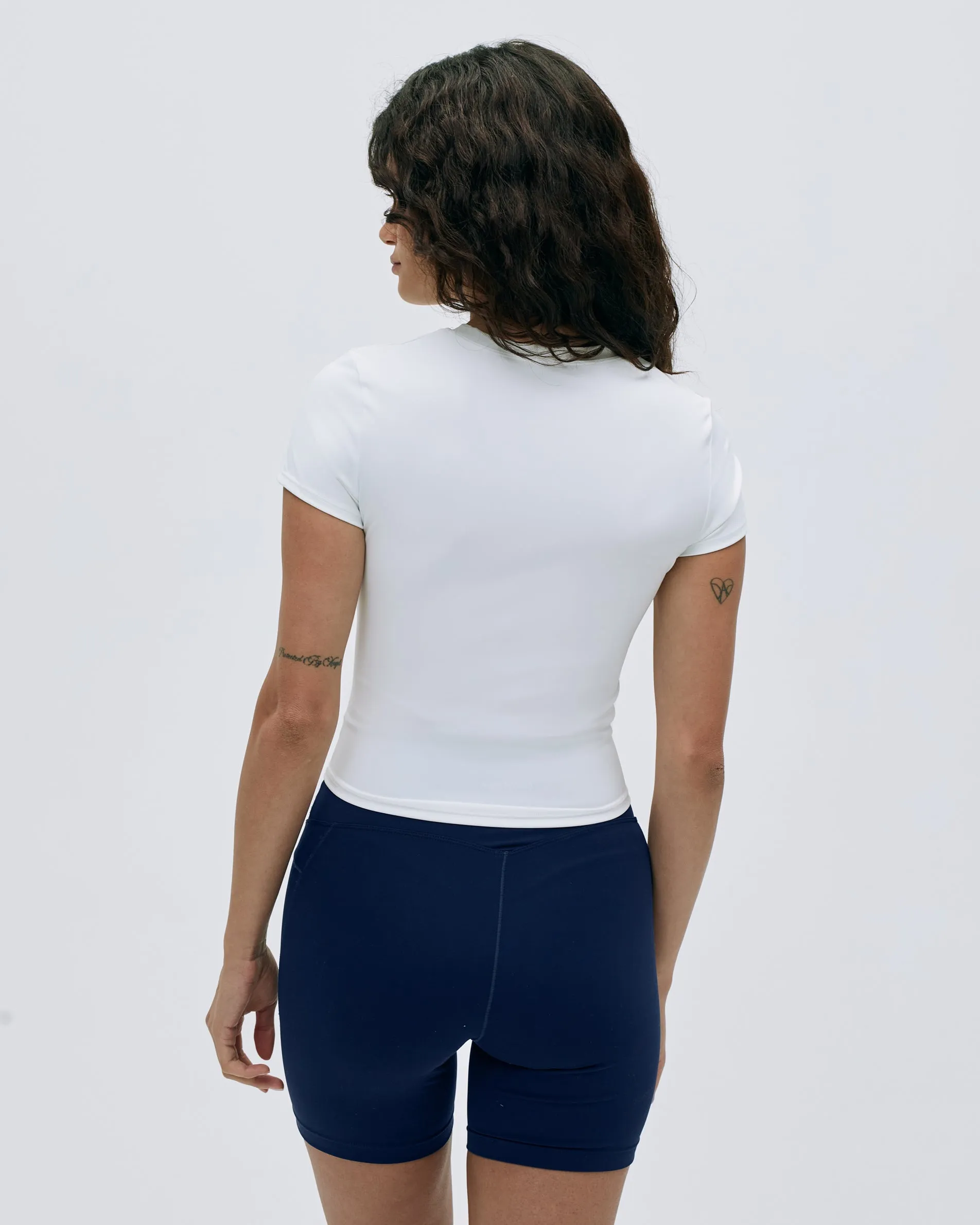Ultimate Curved Hem Short Sleeve Top - White