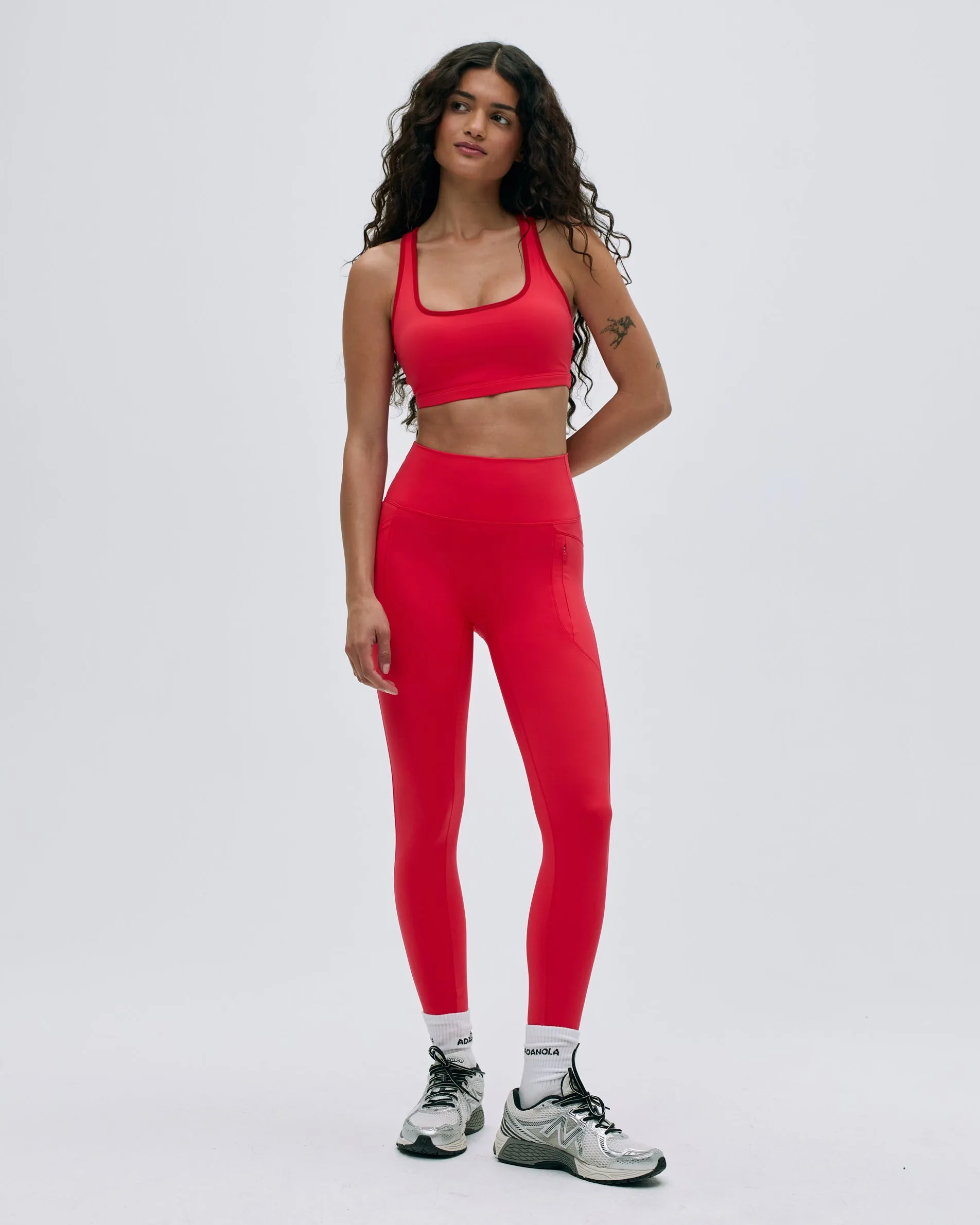 Ultimate Seam Detail Zip Pocket Leggings - Apple Red