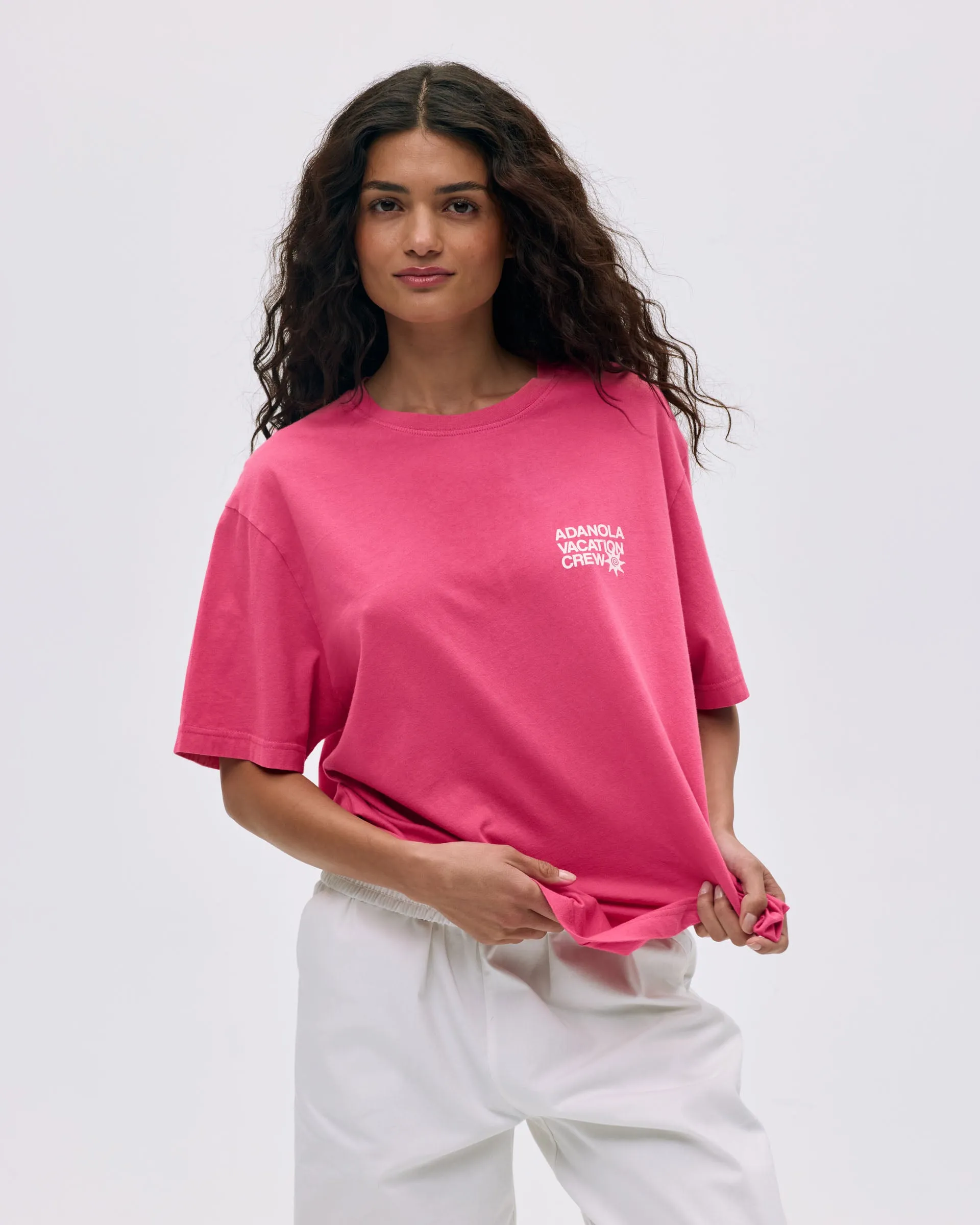Vacation Vintage Wash Lightweight T-shirt - Hot Pink/Marshmallow White