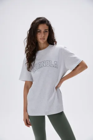 Varsity Stitch Short Sleeve Oversized T-shirt - Light Grey Melange/Black