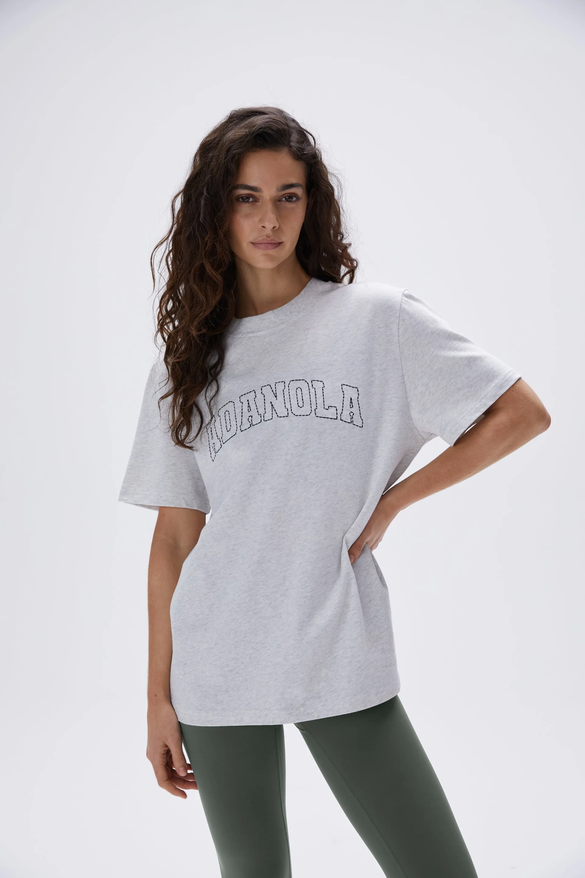Varsity Stitch Short Sleeve Oversized T-shirt - Light Grey Melange/Black