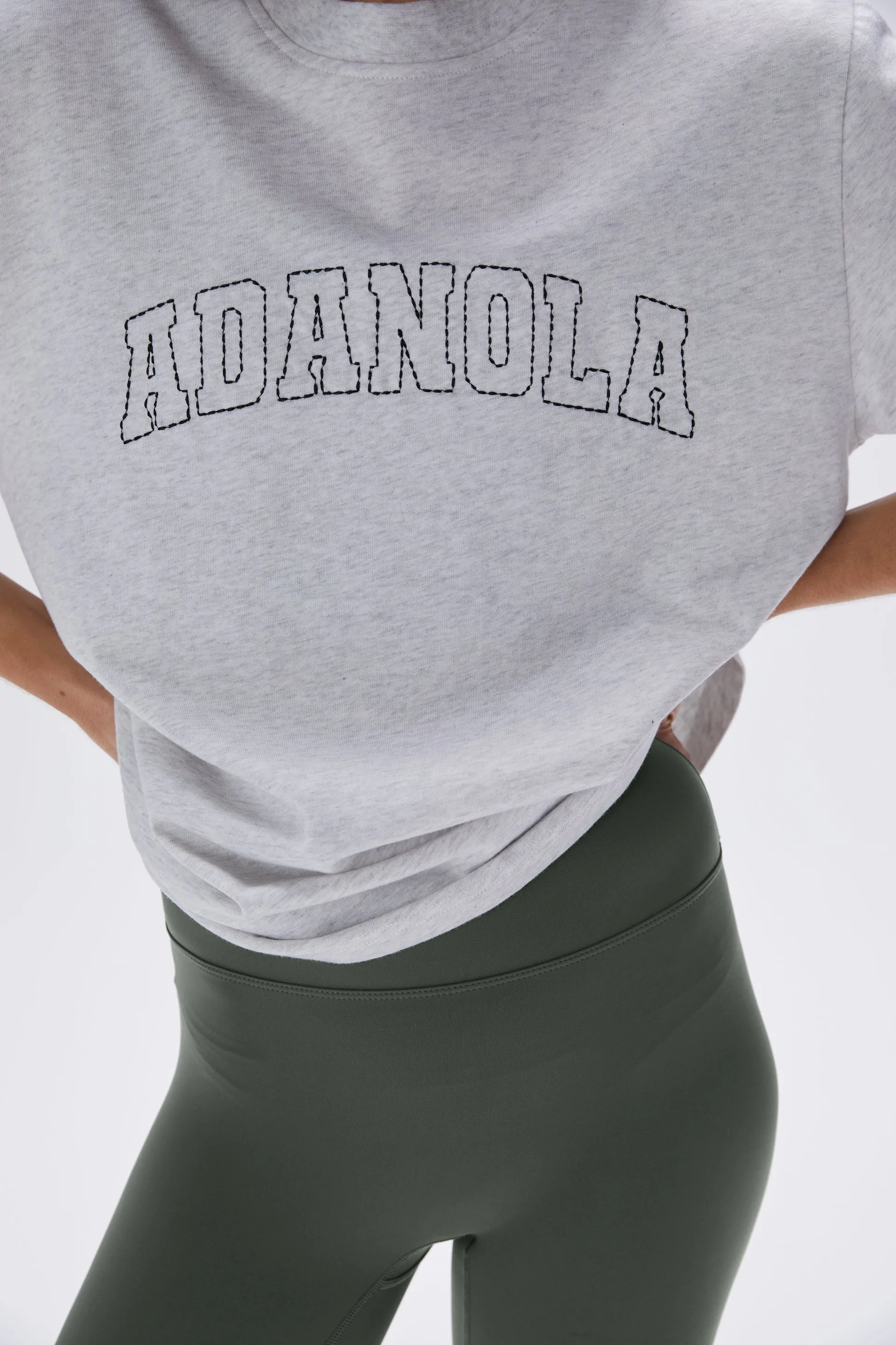 Varsity Stitch Short Sleeve Oversized T-shirt - Light Grey Melange/Black
