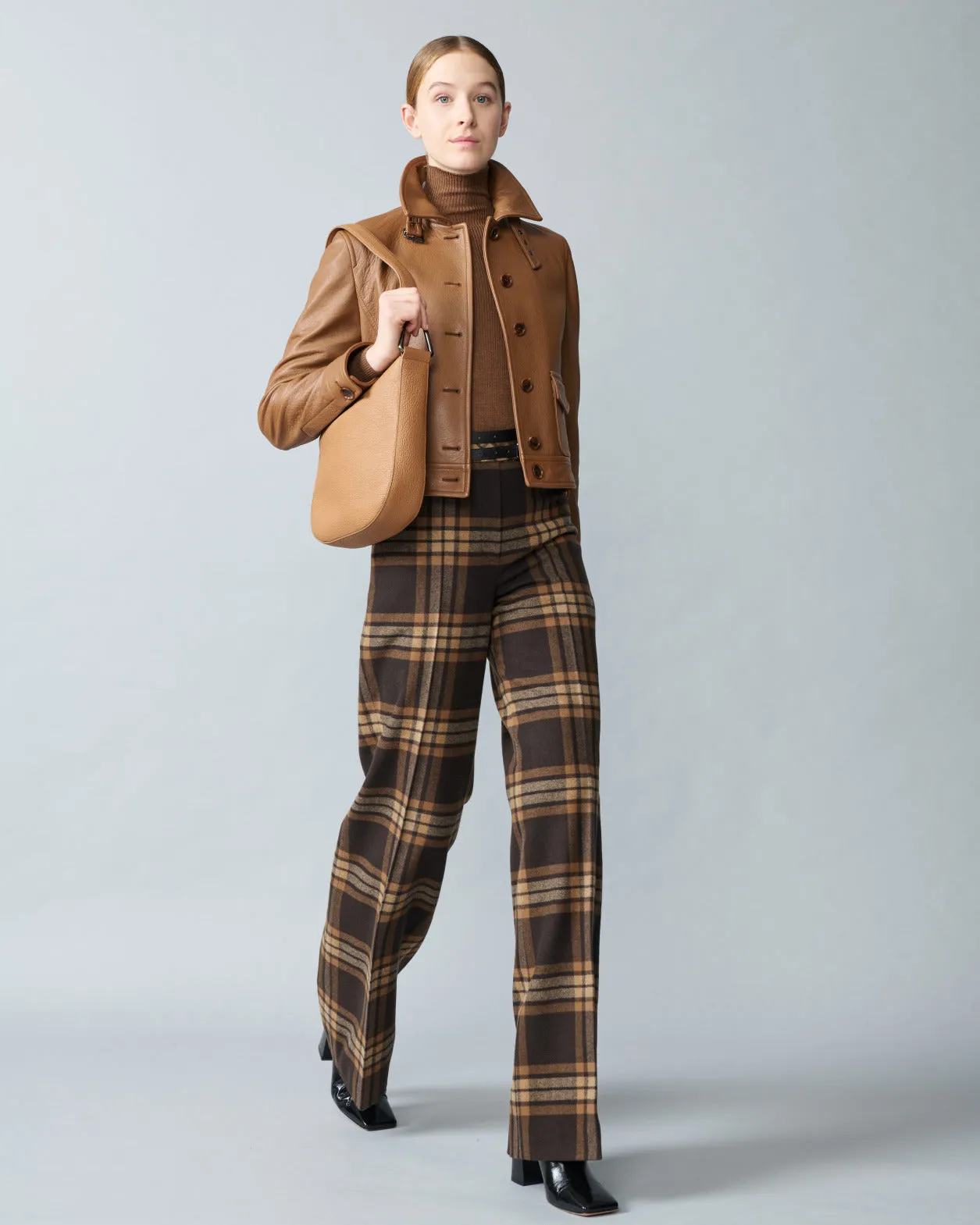 Wide Wool Flannel Check Pants