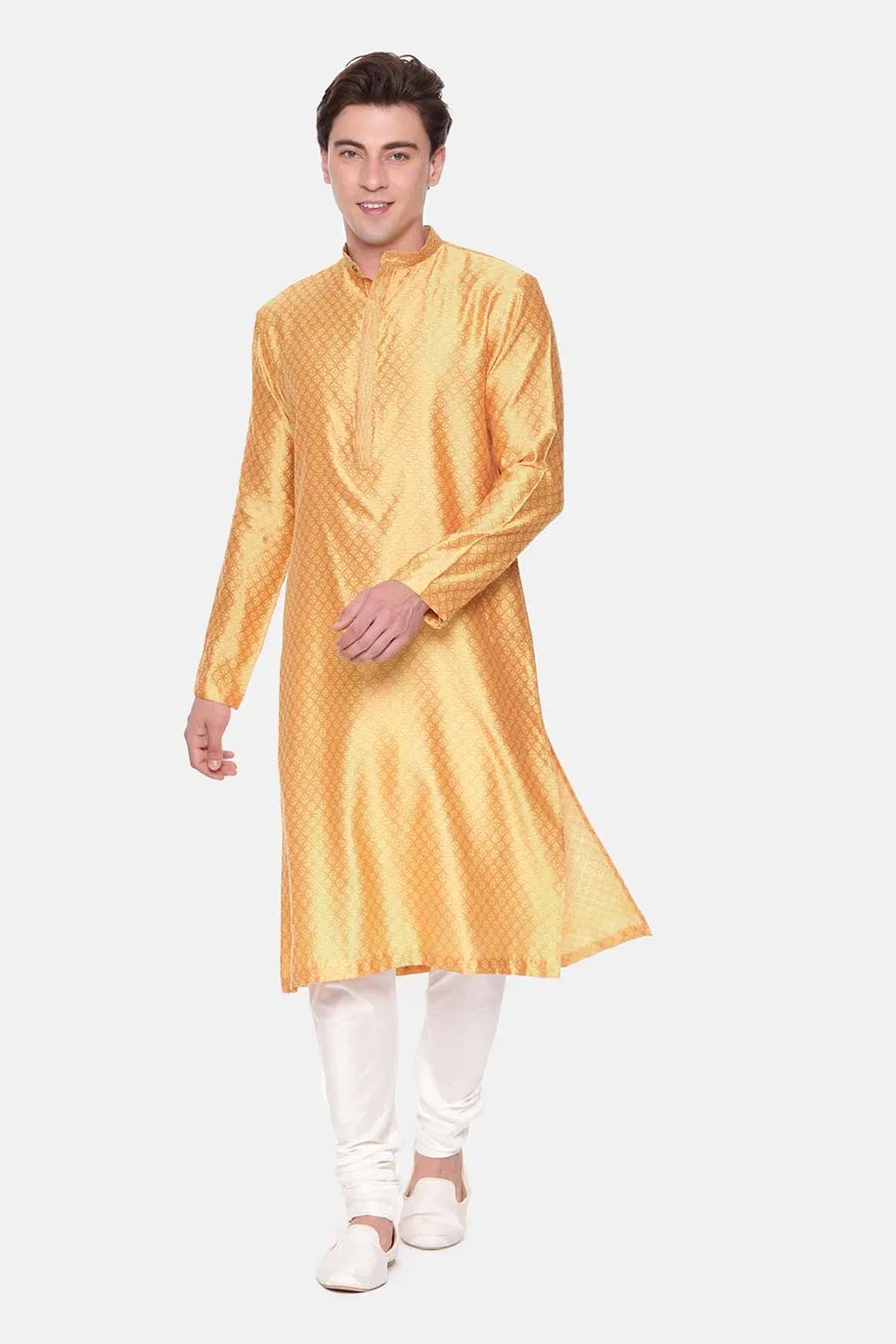 Yellow Jacquard Kurta Set