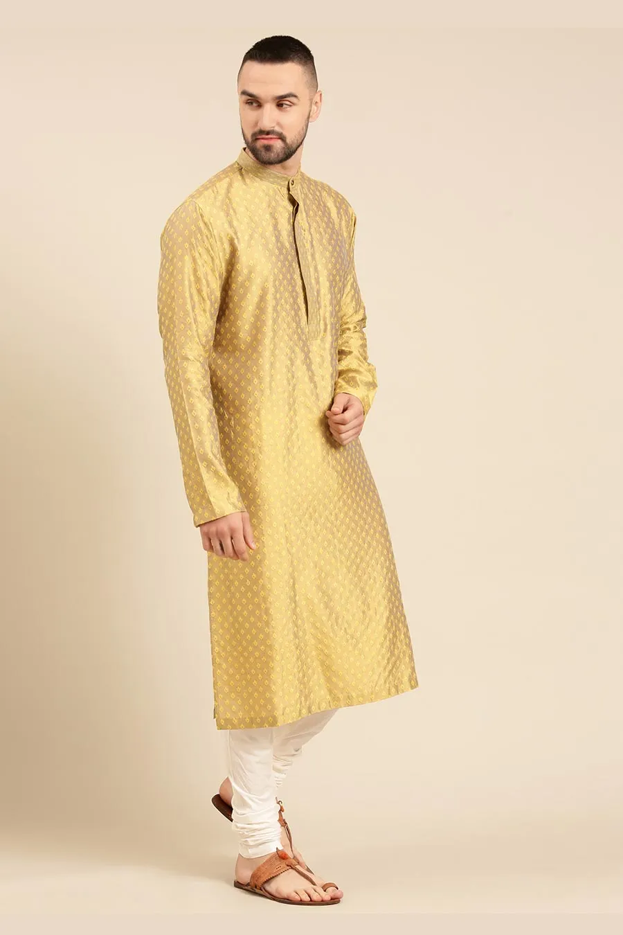 Yellow Jacquard Kurta Set
