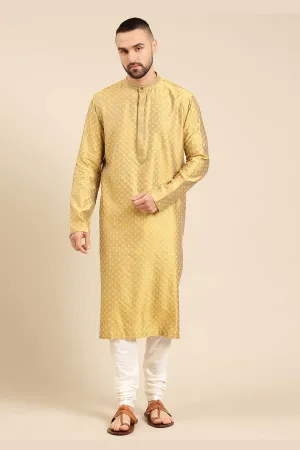 Yellow Jacquard Kurta Set