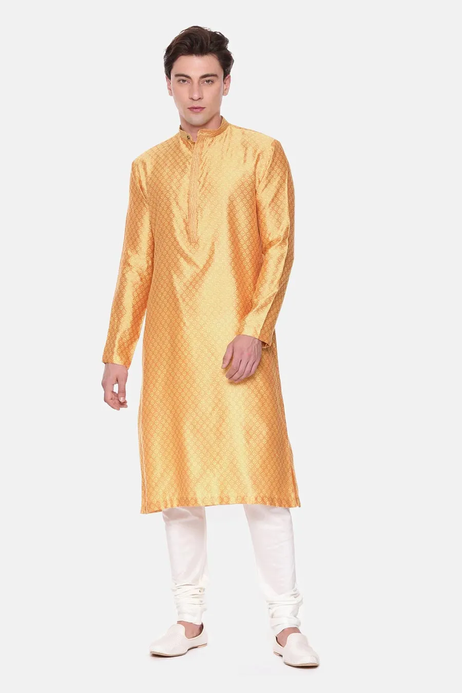 Yellow Jacquard Kurta Set