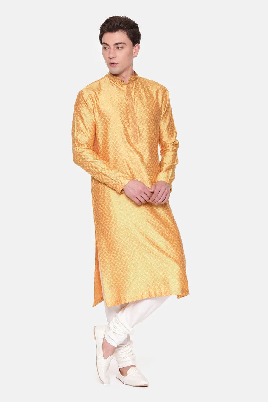 Yellow Jacquard Kurta Set