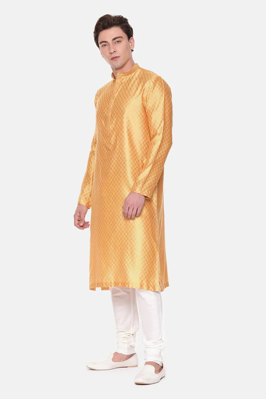 Yellow Jacquard Kurta Set