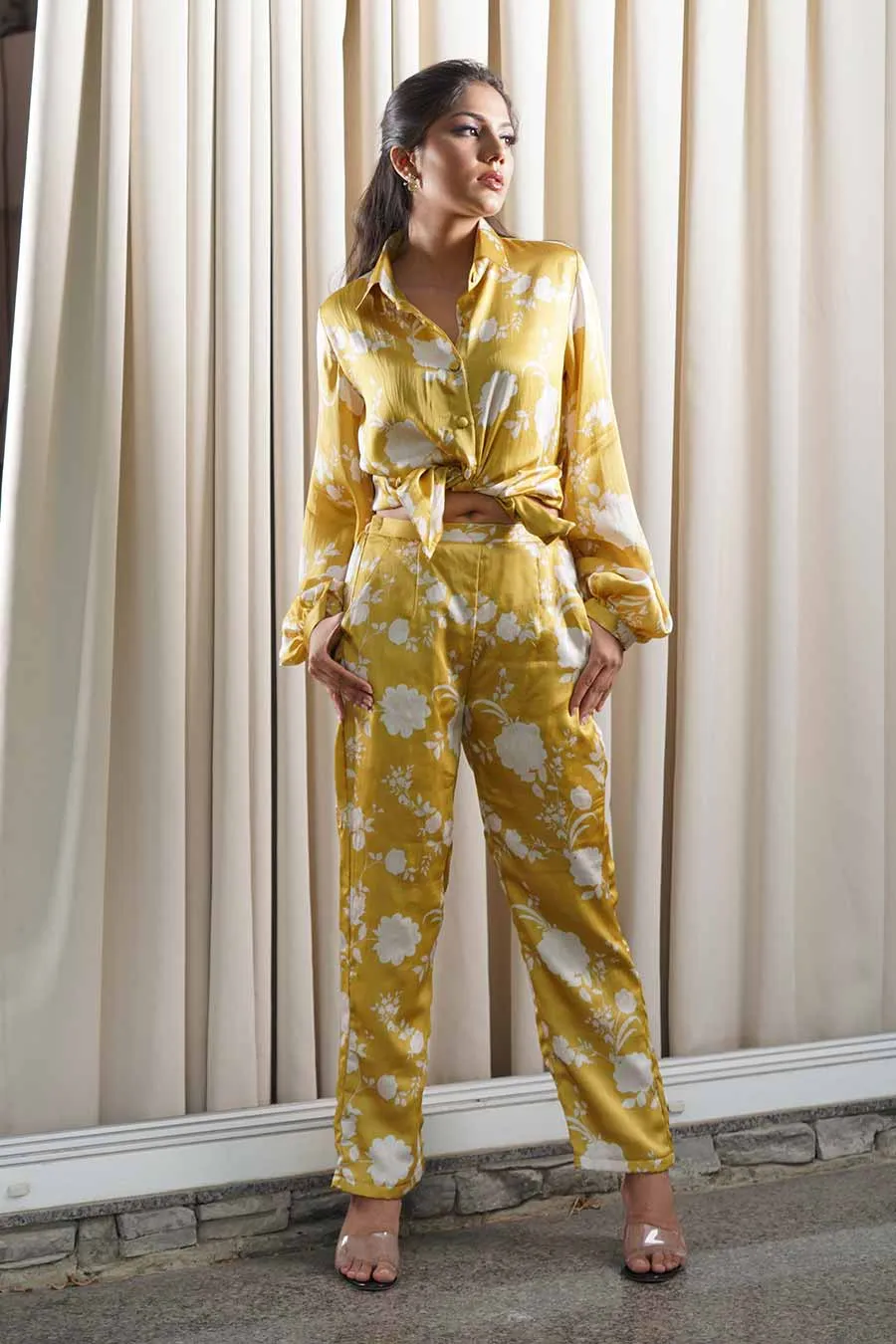 Yellow Printed Shirt & Pants Co-Ord Set