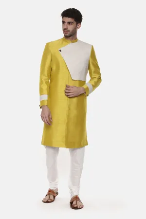 Yellow Stitch Detailed Panel Sherwani Set
