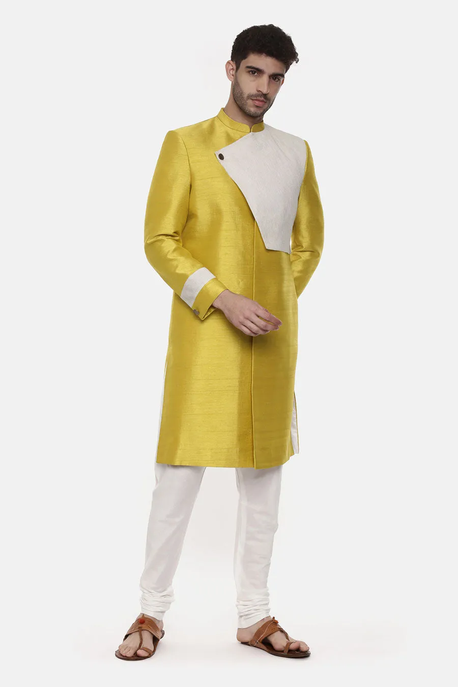 Yellow Stitch Detailed Panel Sherwani Set
