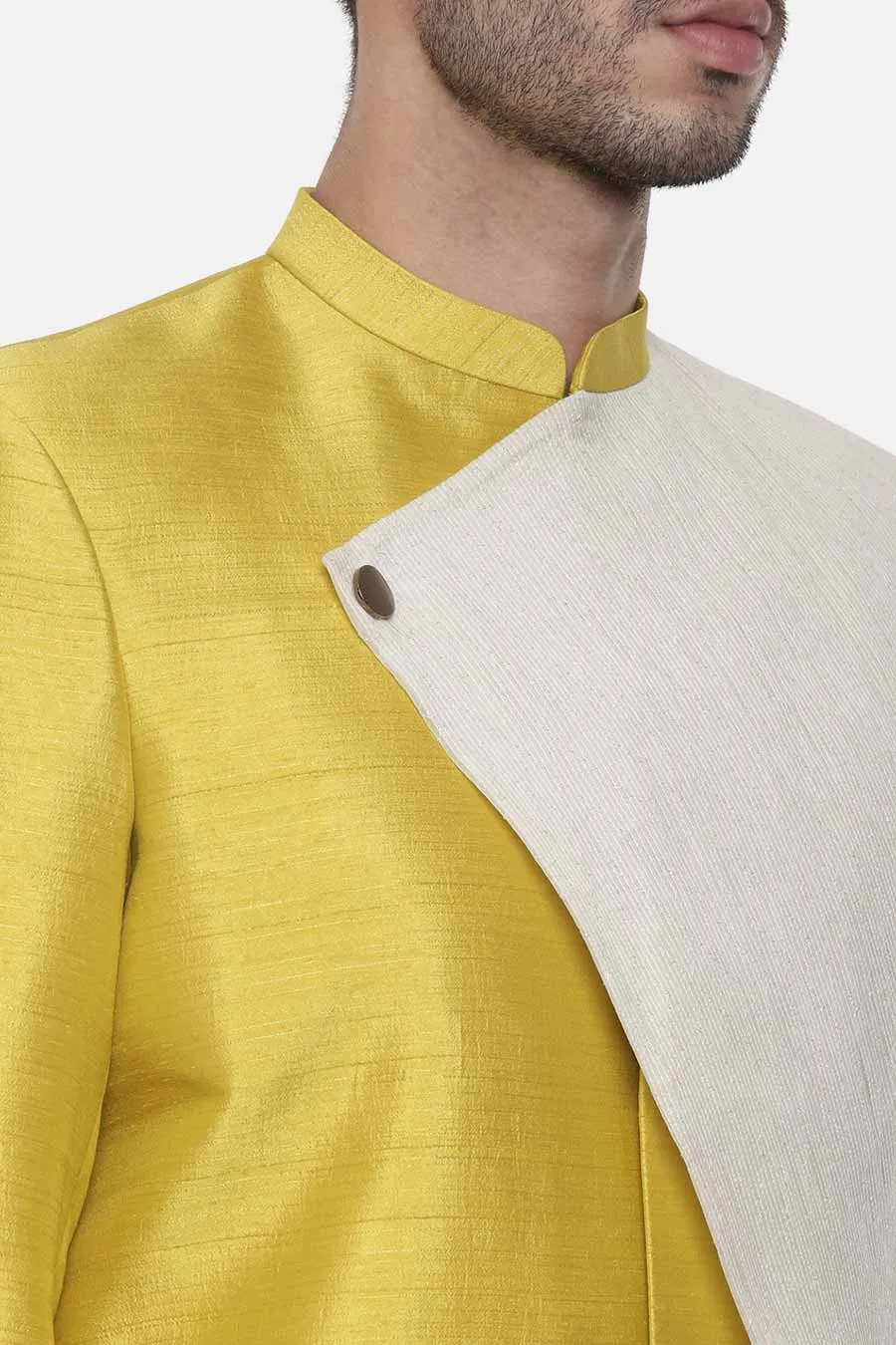 Yellow Stitch Detailed Panel Sherwani Set