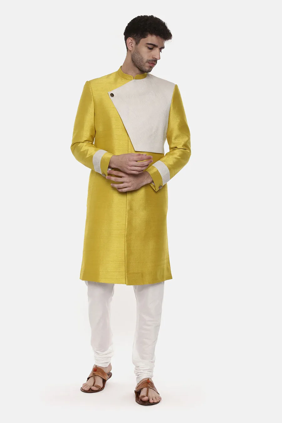 Yellow Stitch Detailed Panel Sherwani Set