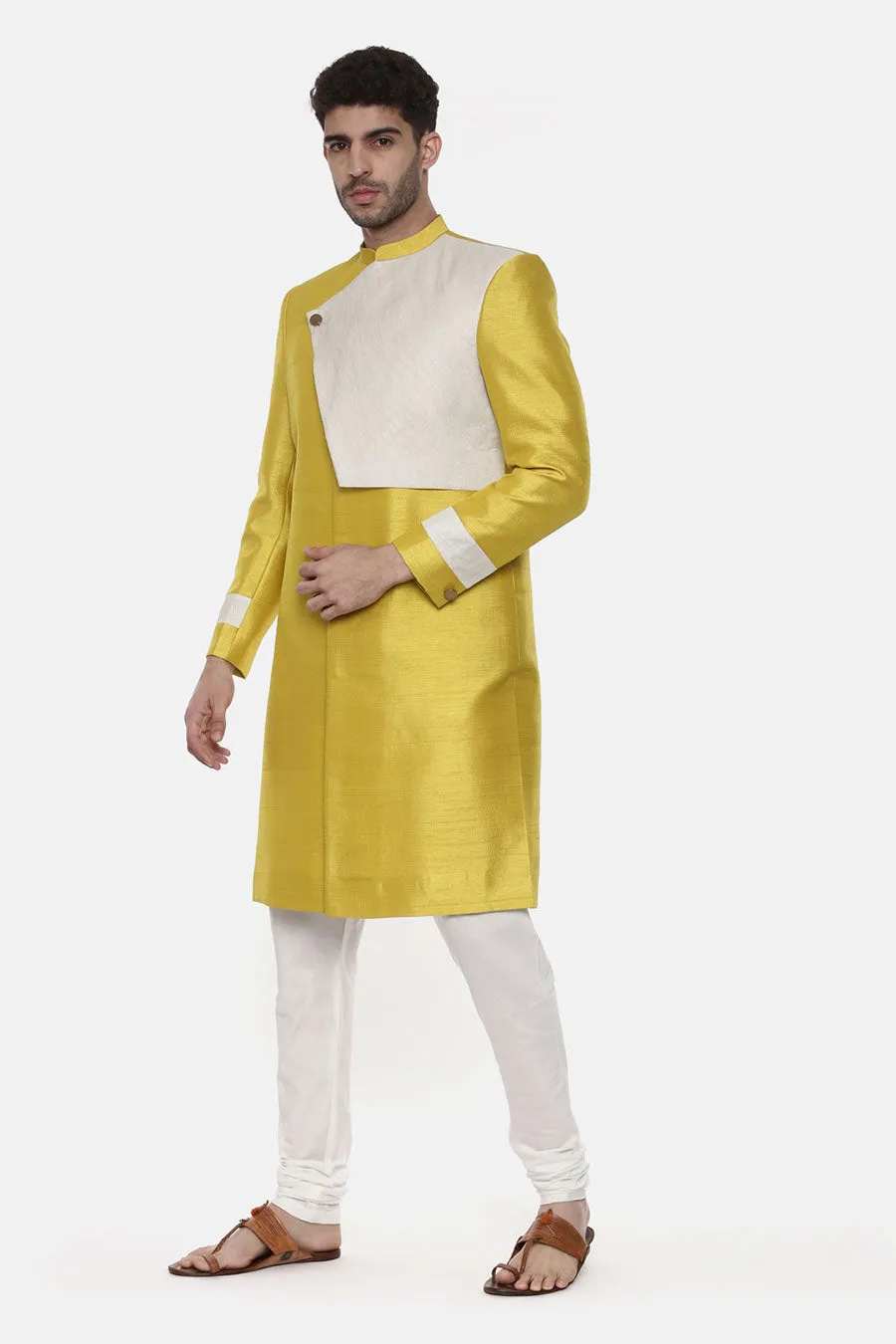 Yellow Stitch Detailed Panel Sherwani Set