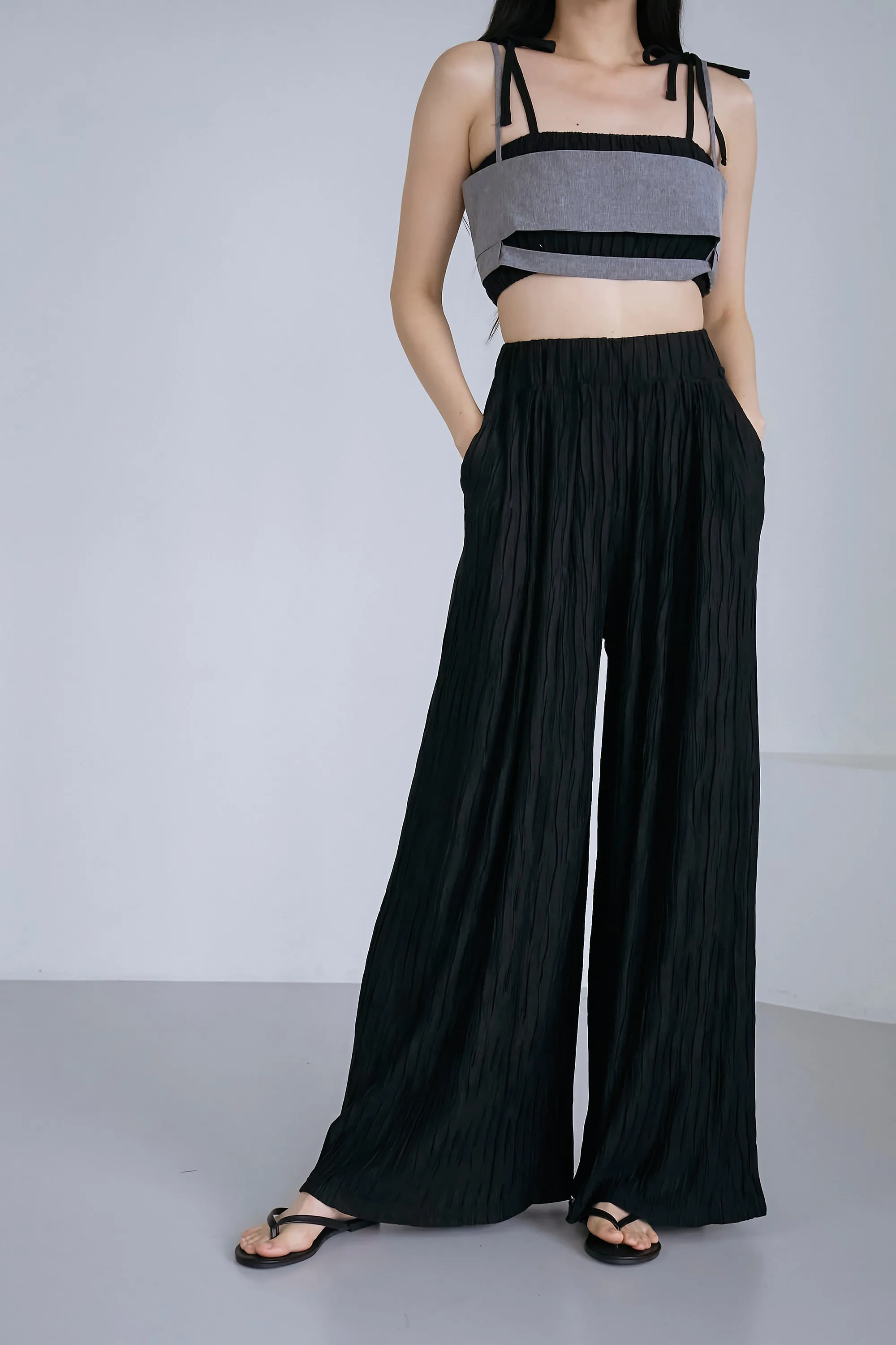Yena Plisse Wide Leg Pants