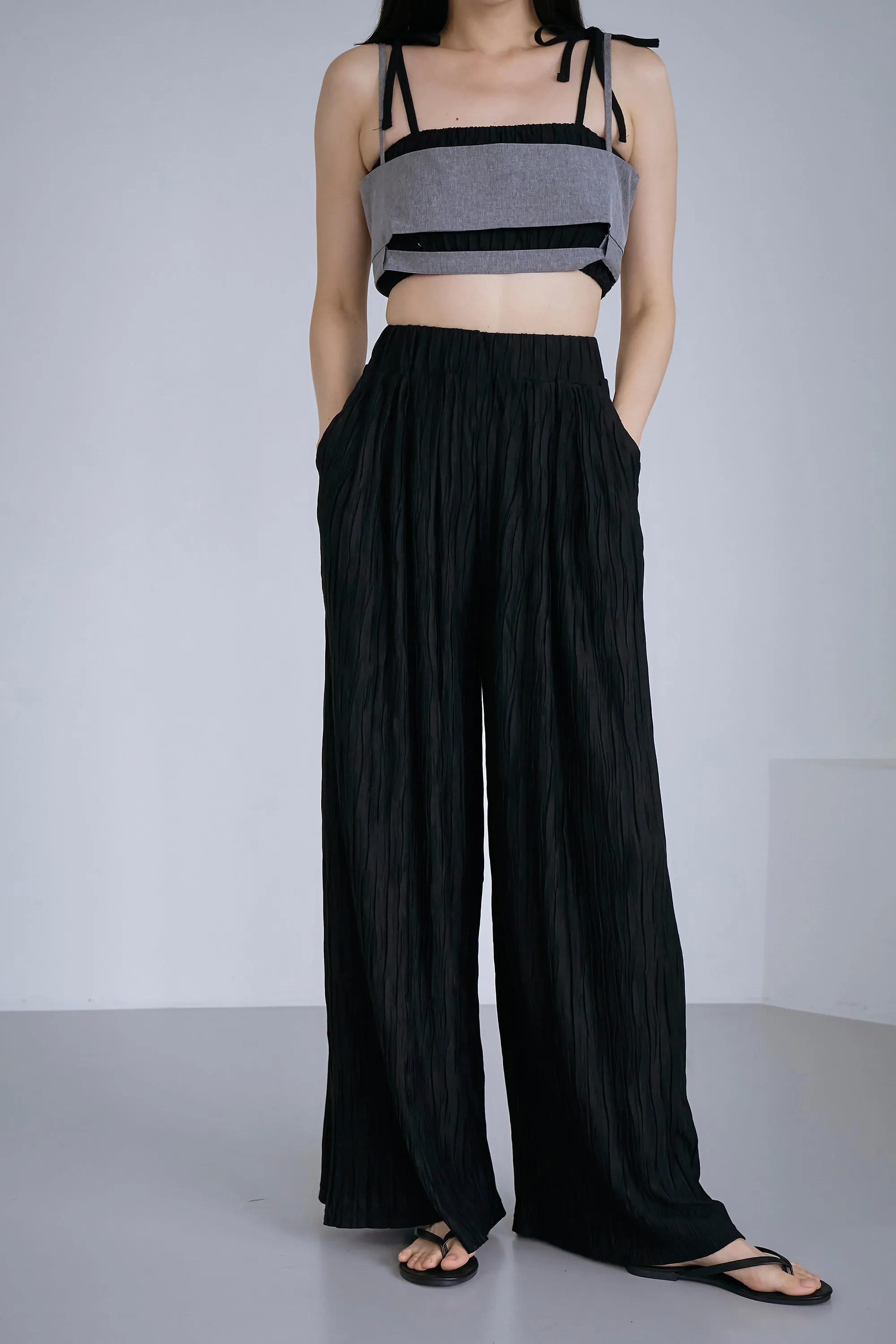 Yena Plisse Wide Leg Pants