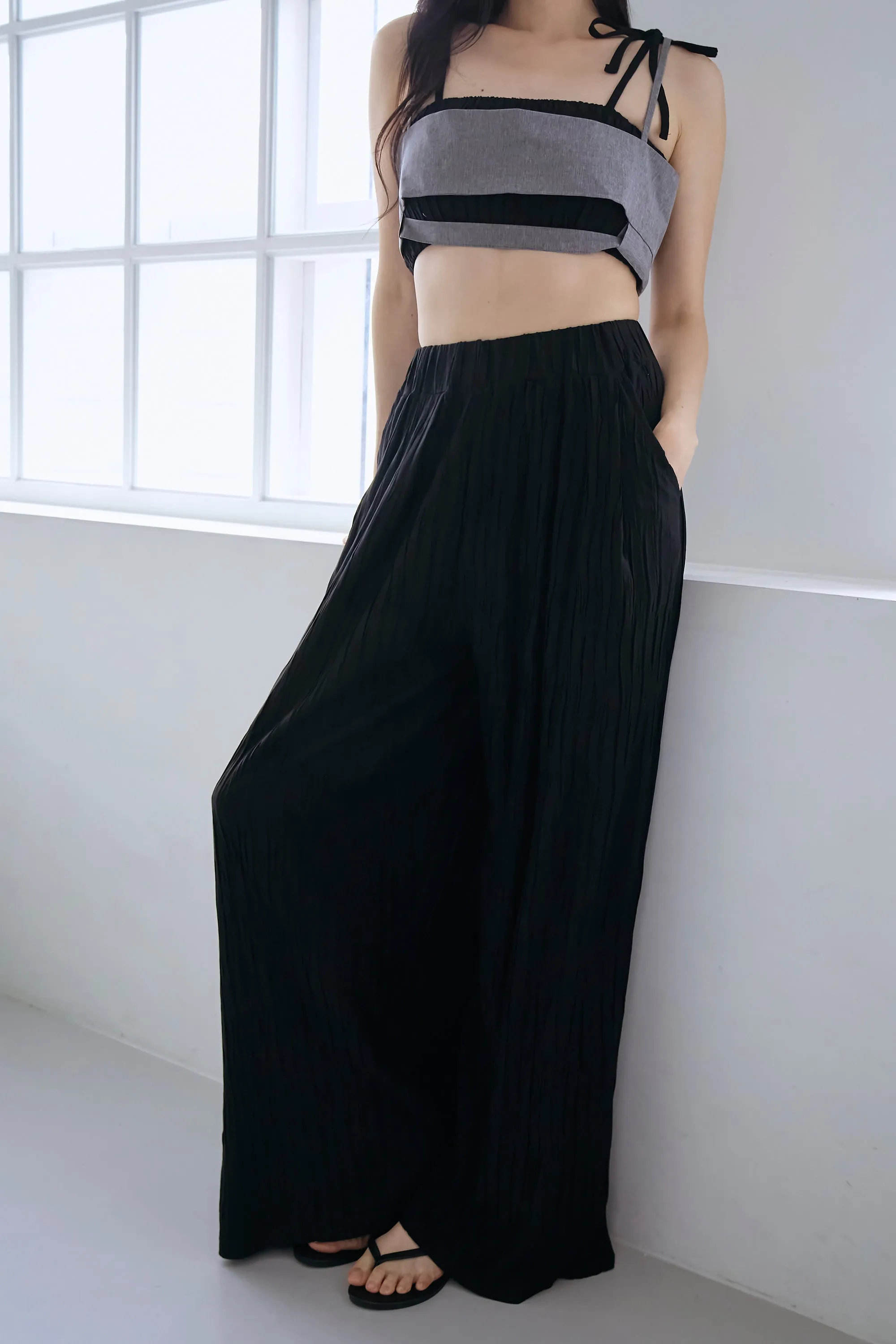 Yena Plisse Wide Leg Pants
