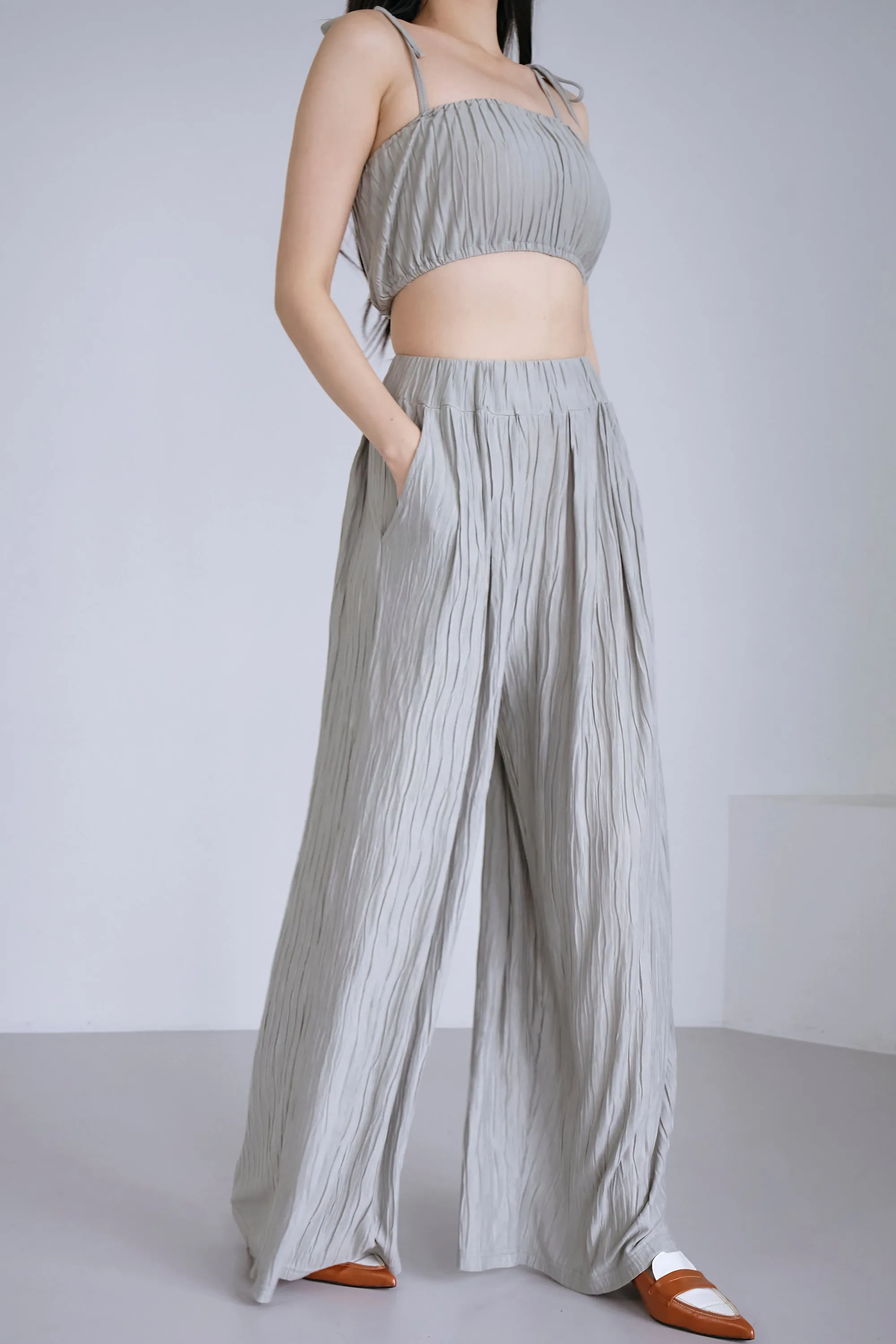 Yena Plisse Wide Leg Pants