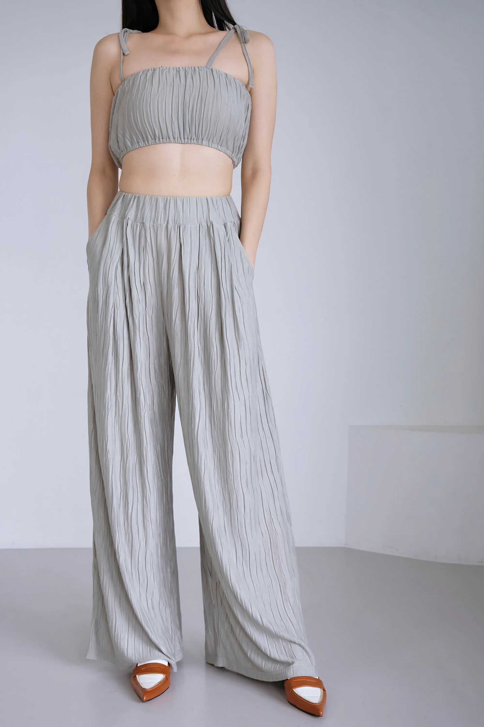 Yena Plisse Wide Leg Pants