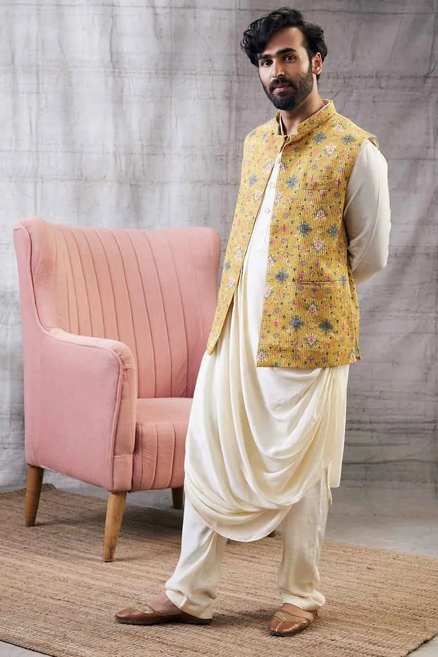 Zahra Sequin Bandi With Drape Kurta Set