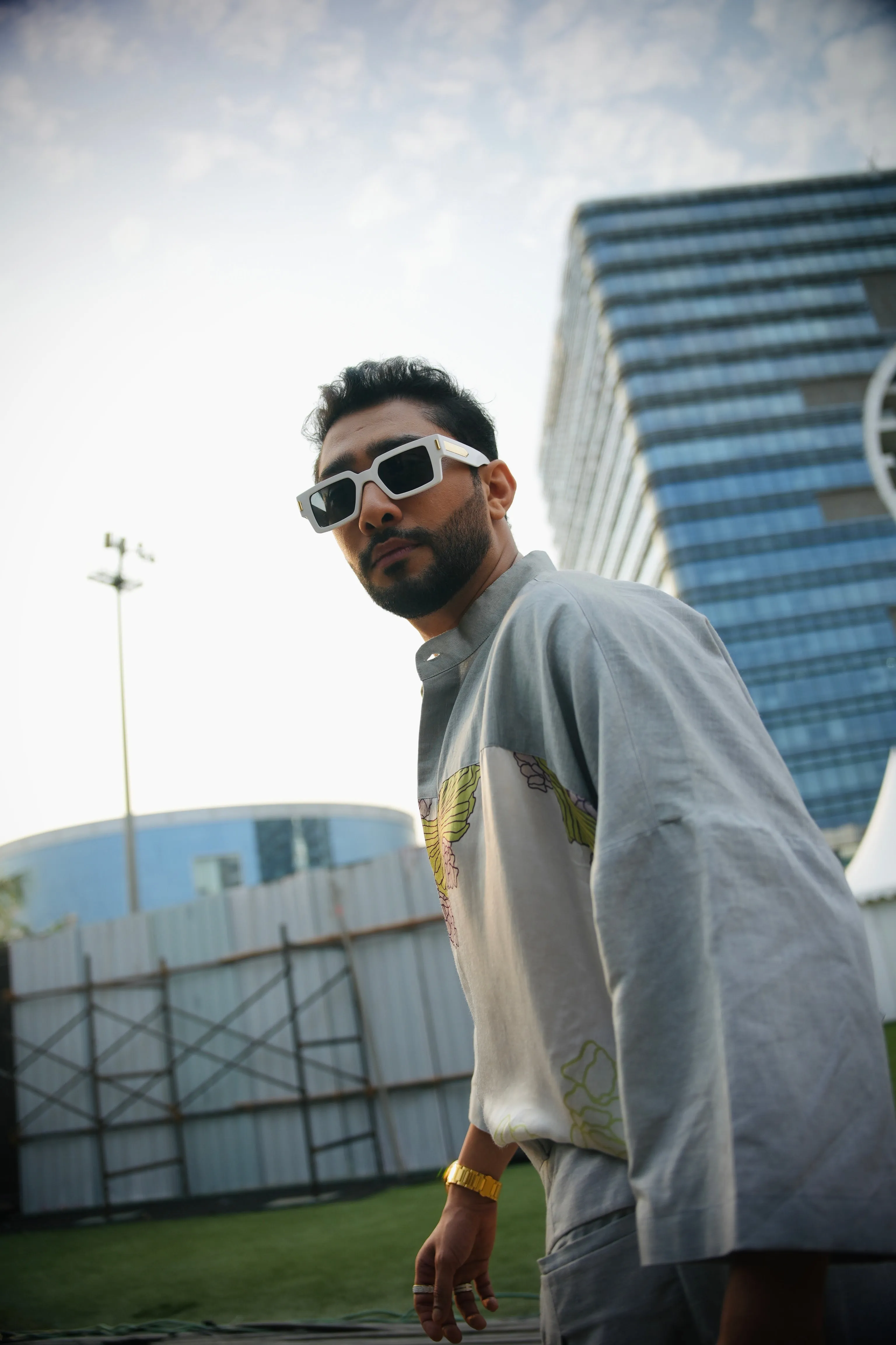 Zaid Darbar in our Printed Oversized Drop Shoulder Shirt with Wide leg pleated pants from Ekatra